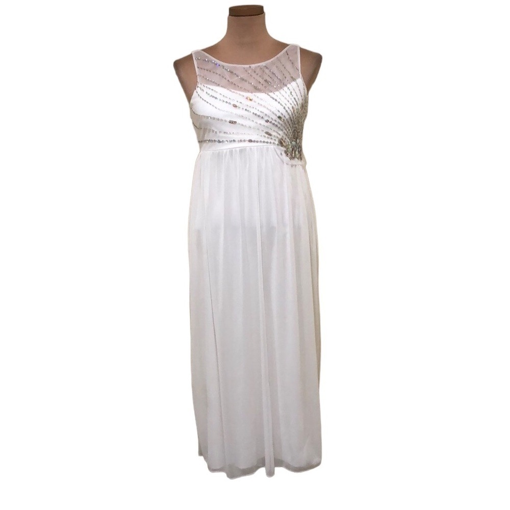 NWT Poppies And Roses Formal Dress Size 16 Ivory Rhinestone Crystals